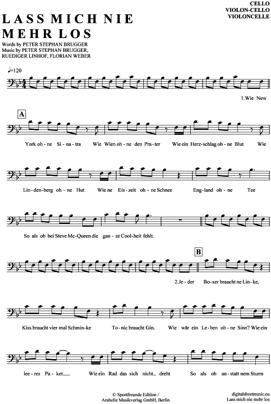 Produktgalerie: Seite 1 von 4 Lass mich nie mehr los , Sportfreunde Stiller, (Violon-Cello)