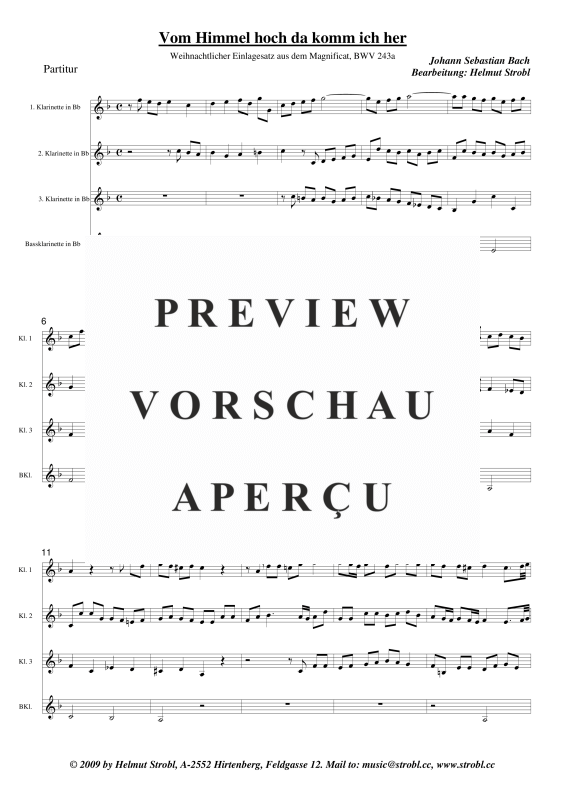 gallery: Vom Himmel hoch da komm ich her Einlagesatz, , Klarinettenquartett
