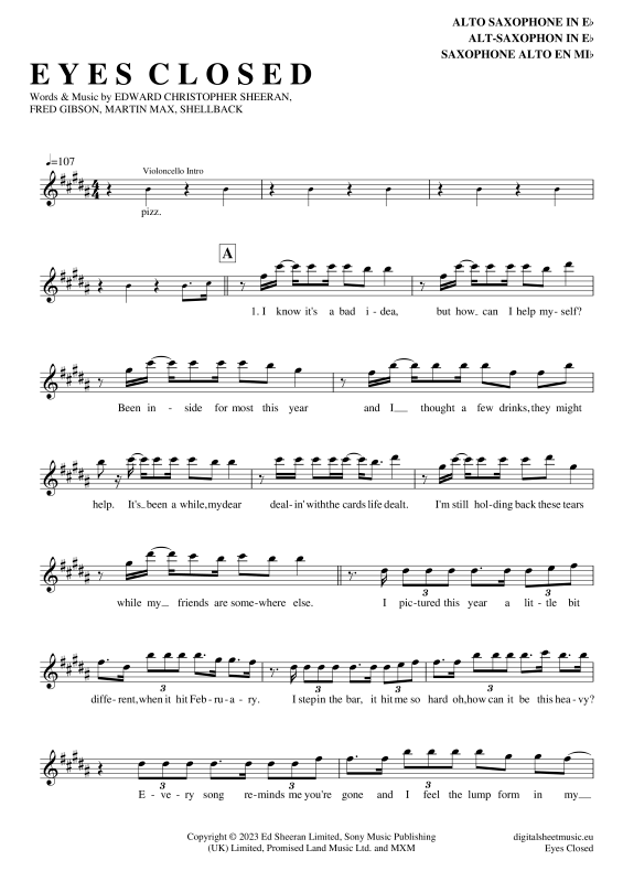 Product gallery: Page 1 of 5 Eyes Closed , Sheeran, Ed, Alto Saxophone