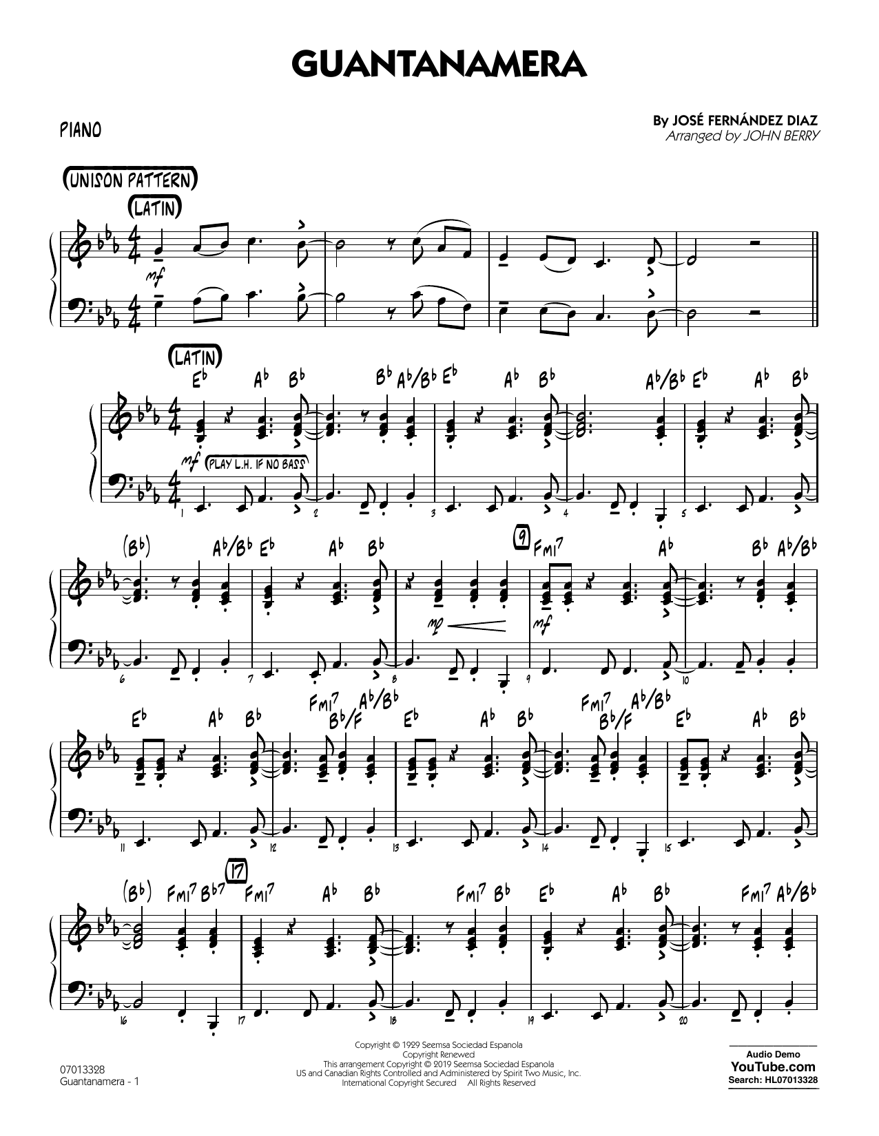 Produktgalerie: Seite 1 von 1 Guantanamera (arr. John Berry) - Piano, 