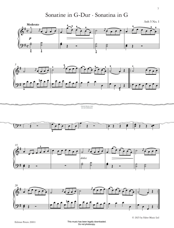 Produktgalerie: Seite 1 von 1 Sonatina in G, Anh 5 No. 1, Ludwig van Beethoven, Klavier