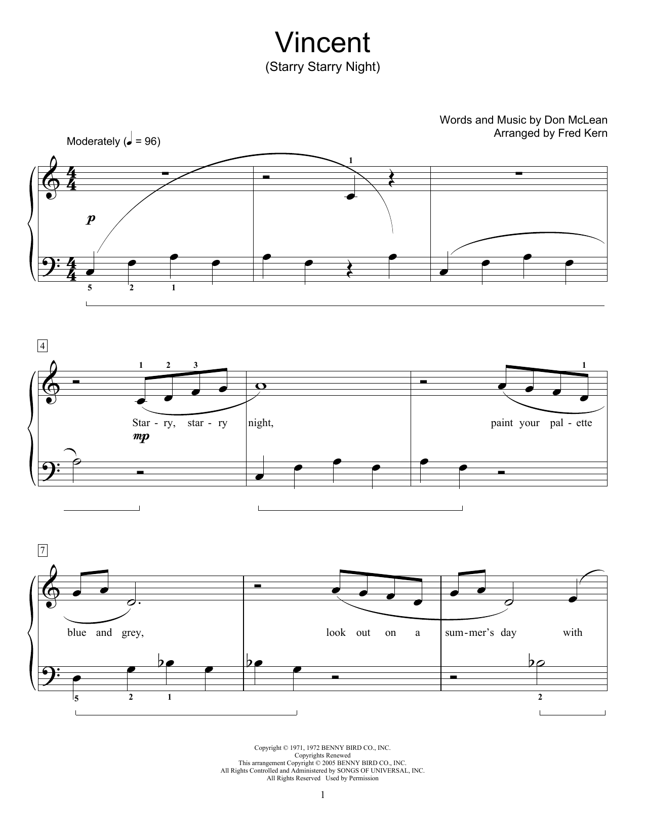 Produktbild zu: Vincent (Starry Starry Night) (arr. Fred Kern)