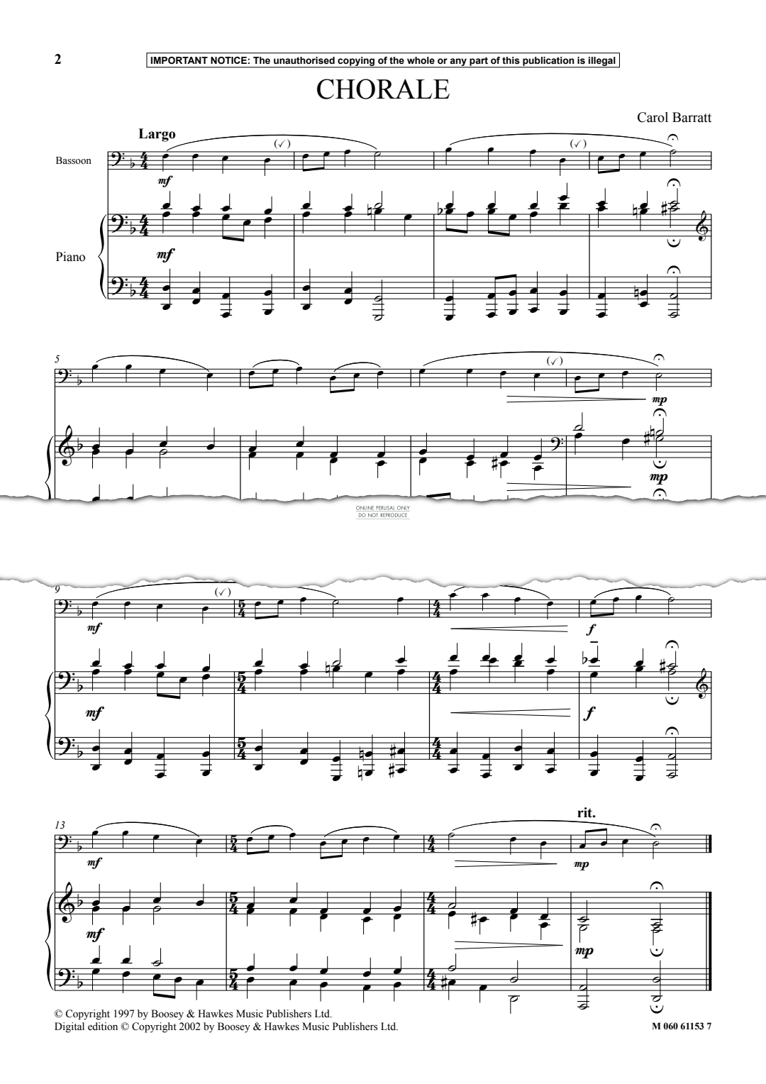 Produktgalerie: Seite 1 von 1 Chorale, Carol Barratt, Fagott, Klavier