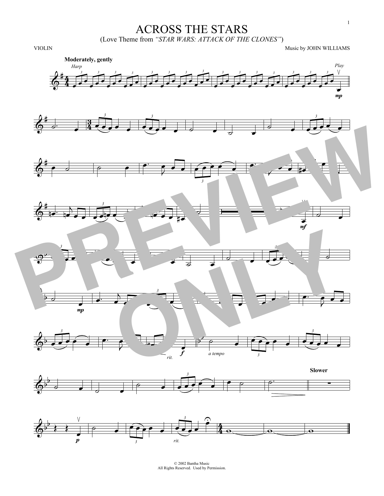 Product gallery: Page 1 of 1 Across The Stars (from Star Wars: Attack Of The Clones), John Williams