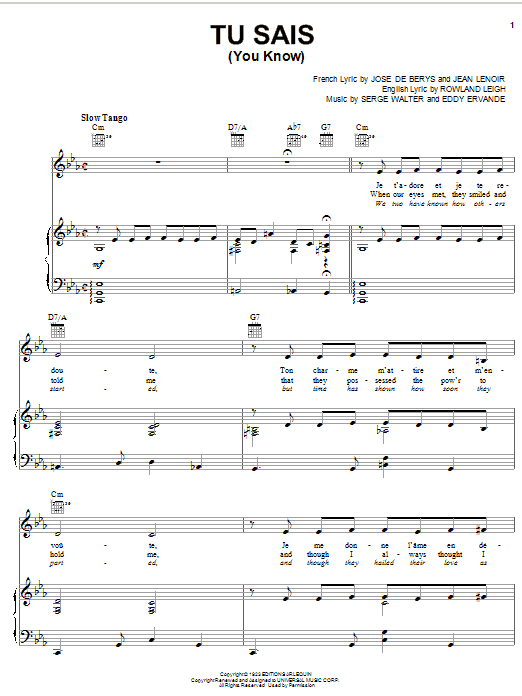 Produktgalerie: Seite 1 von 1 Tu Sais (You Know), Rowland Leigh, Gesang, Gitarre, Klavier