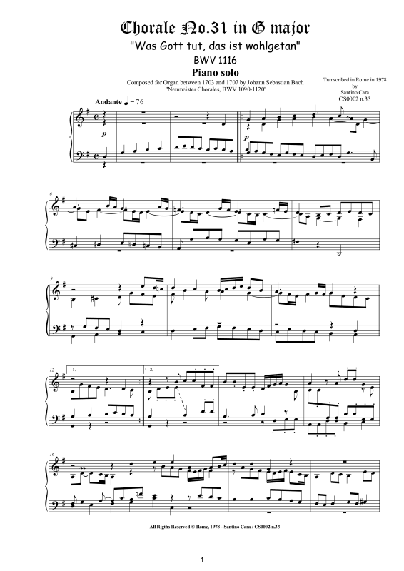 Produktbild zu: Choral No.31 in G-Dur (Was Gott tut, das ist wohlgetan) BWV 1116Johann Sebastian Bach