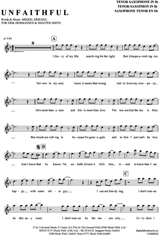 gallery: Unfaithful , Rihanna, (Tenor-Sax)