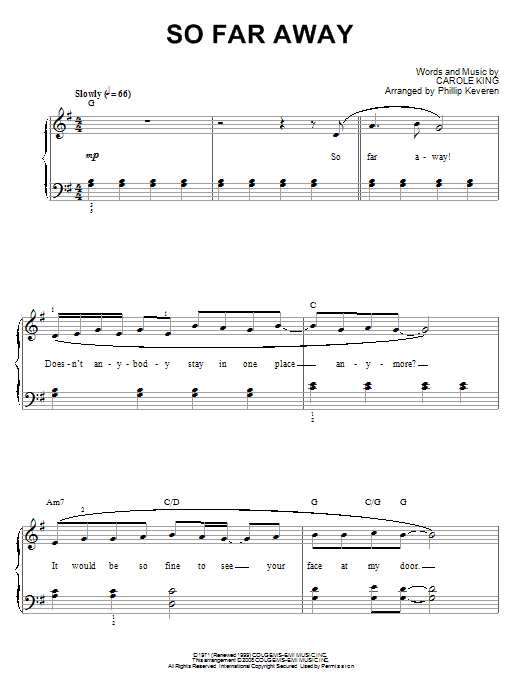Product gallery: Page 1 of 1 So Far Away (arr. Phillip Keveren), Carole King