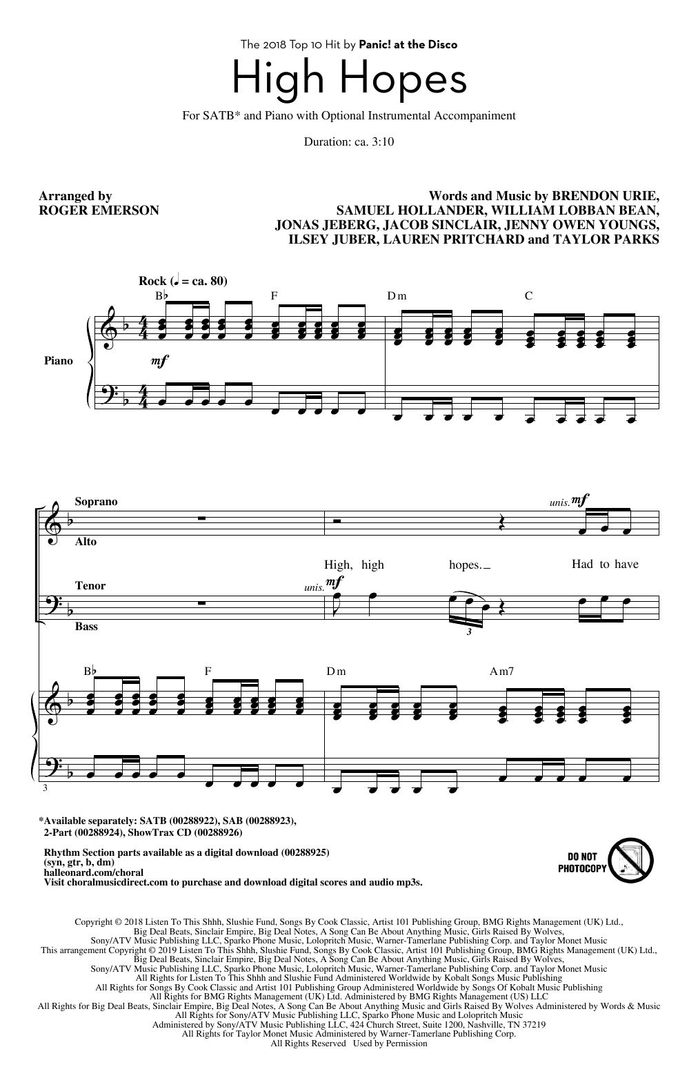 Product picture to: High Hopes (arr. Roger Emerson)
