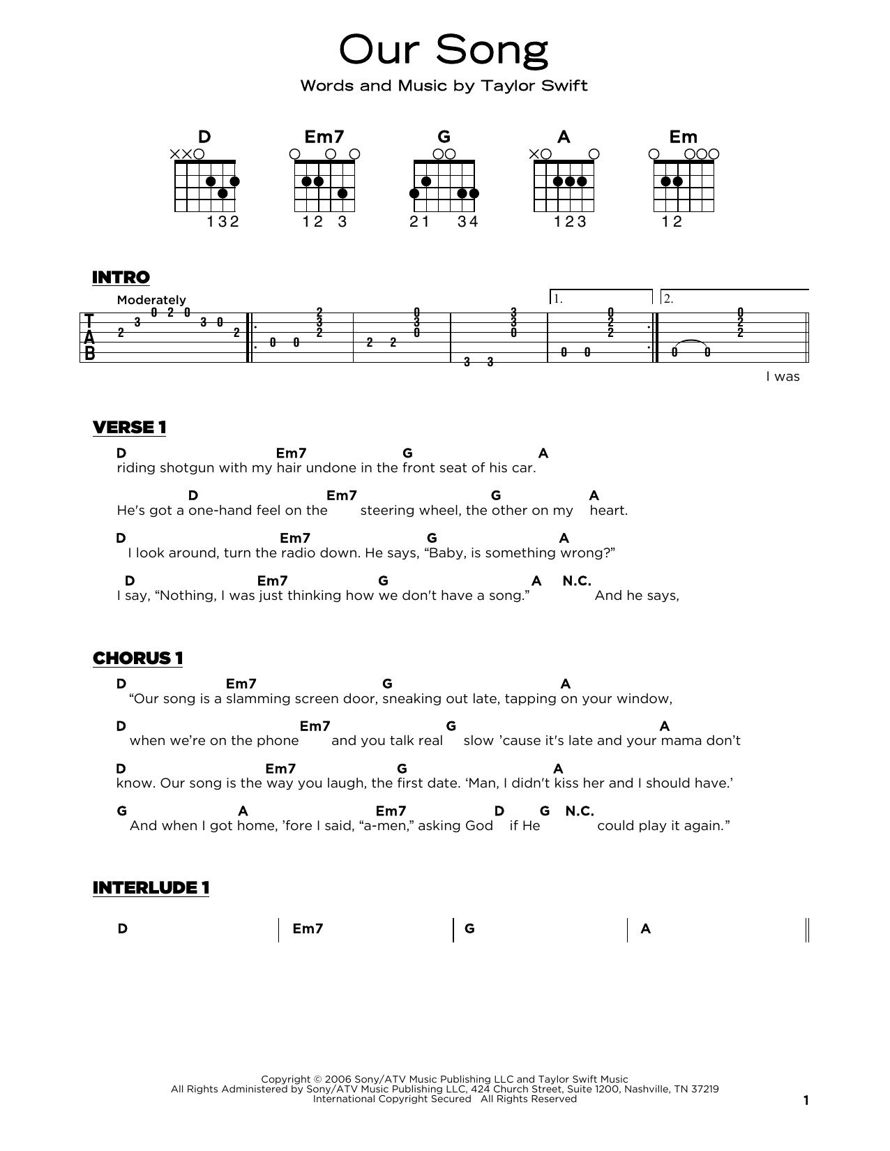 Product picture to:  Our Song - Taylor Swift