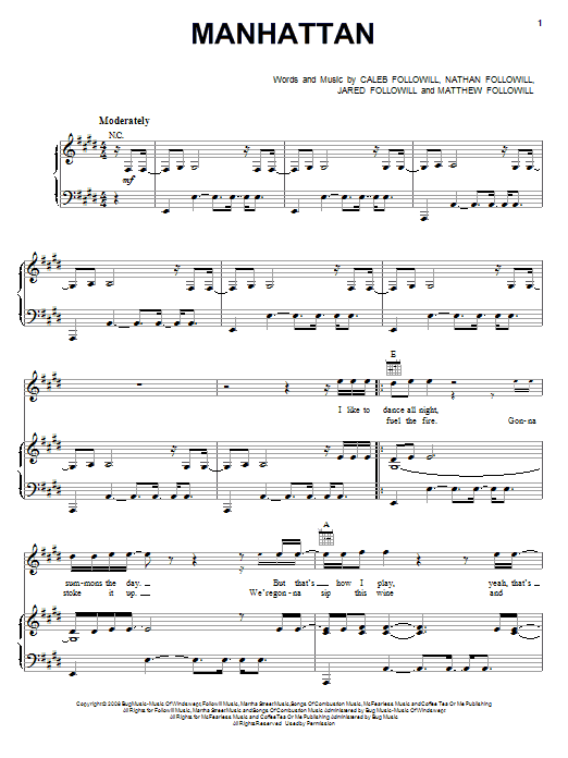 Manhattan sheet music by Kings Of Leon smd72387 notendownload