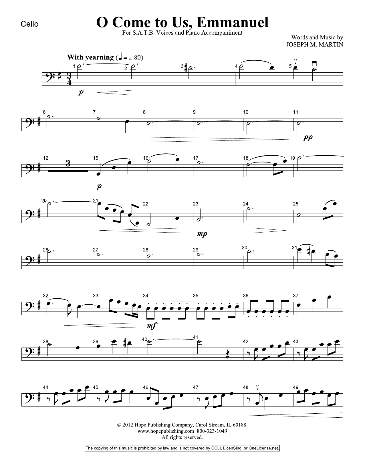 Produktbild zu: O Come To Us, Emmanuel - Cello