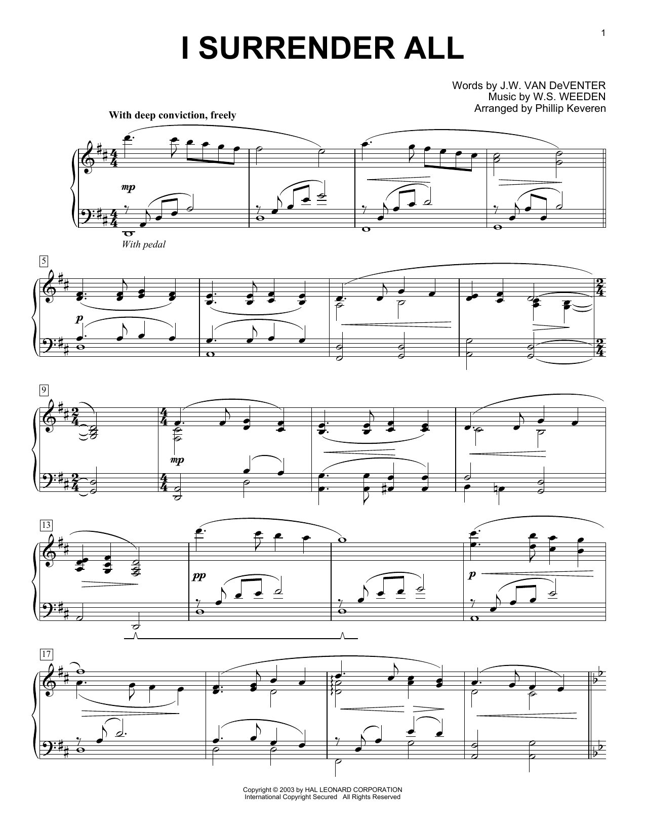 Product gallery: Page 1 of 1 I Surrender All (arr. Phillip Keveren), Judson W. Van De Venter