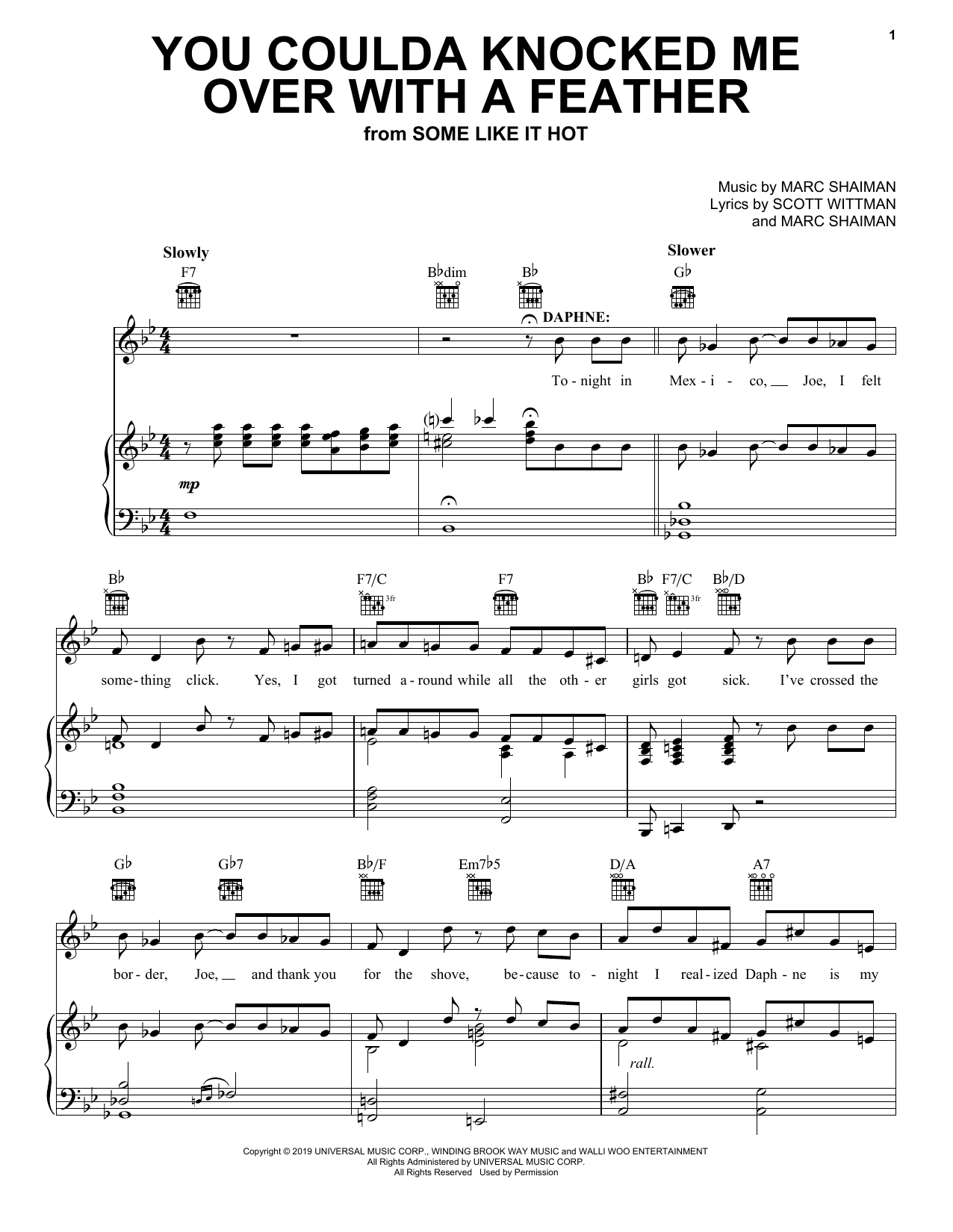 Produktgalerie: Seite 1 von 1 You Coulda Knocked Me Over With A Feather (from Some Like It Hot), Marc Shaiman, Gesang, Gitarre, Klavier