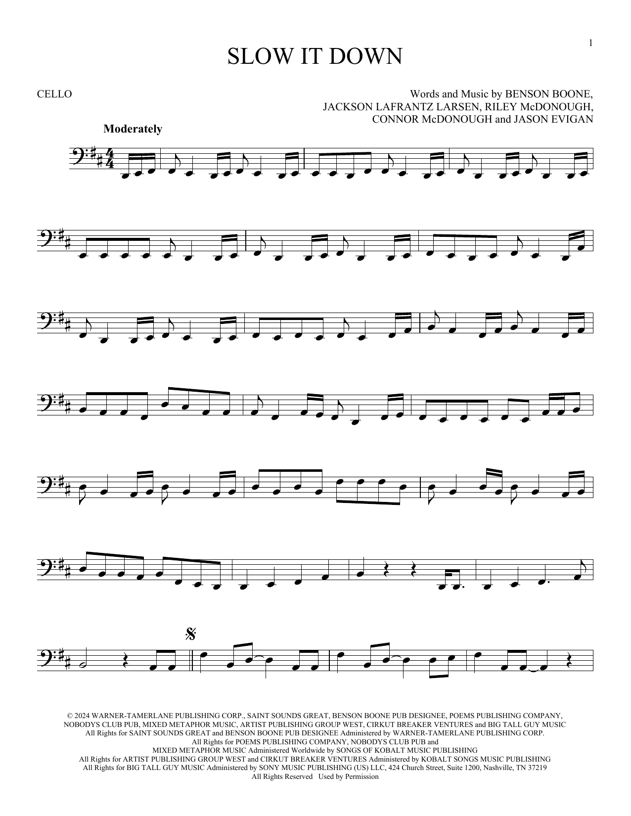 Produktgalerie: Seite 1 von 1 Slow It Down, Benson Boone, Violoncello