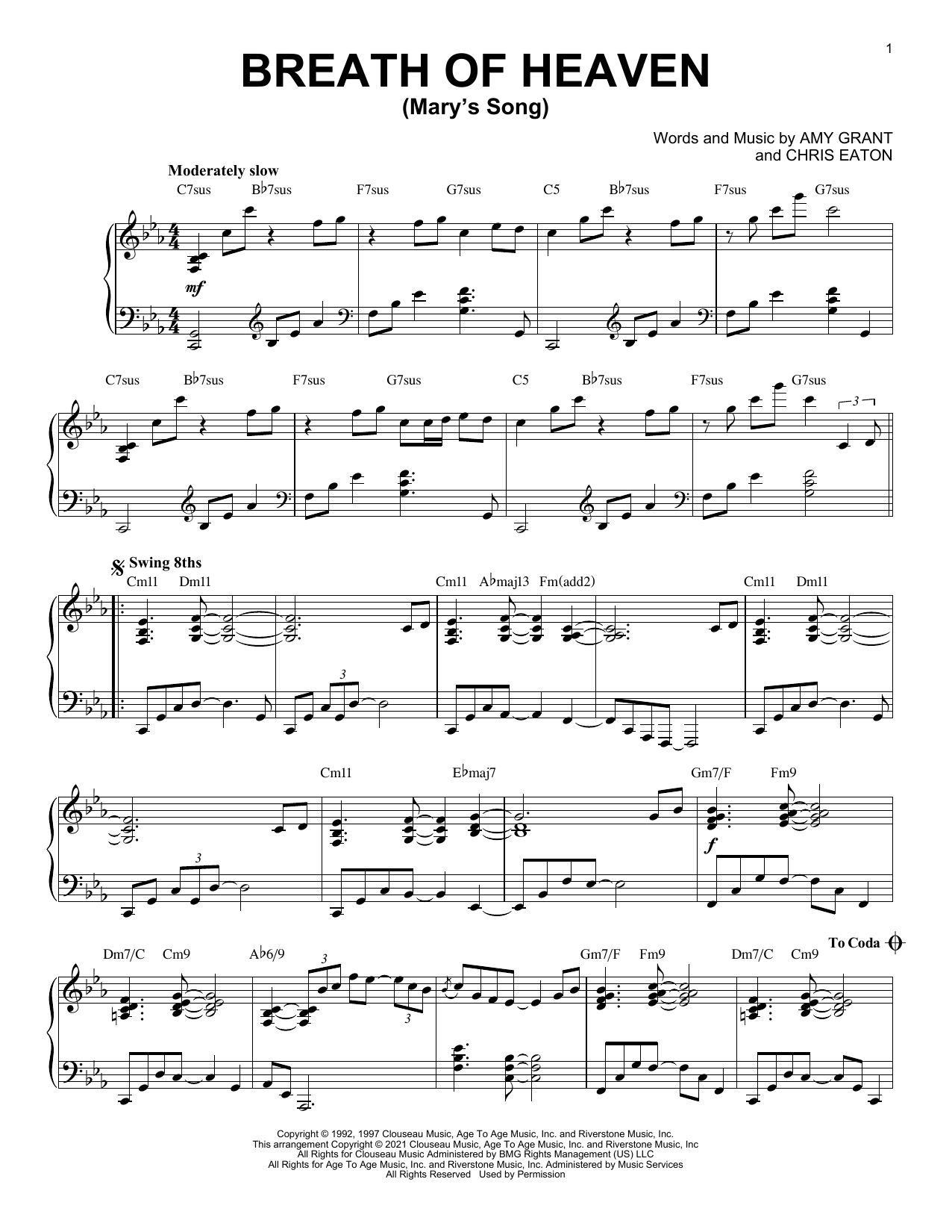 Product picture to: Breath Of Heaven (Mary's Song) [Jazz version] (arr. Brent Edstrom)