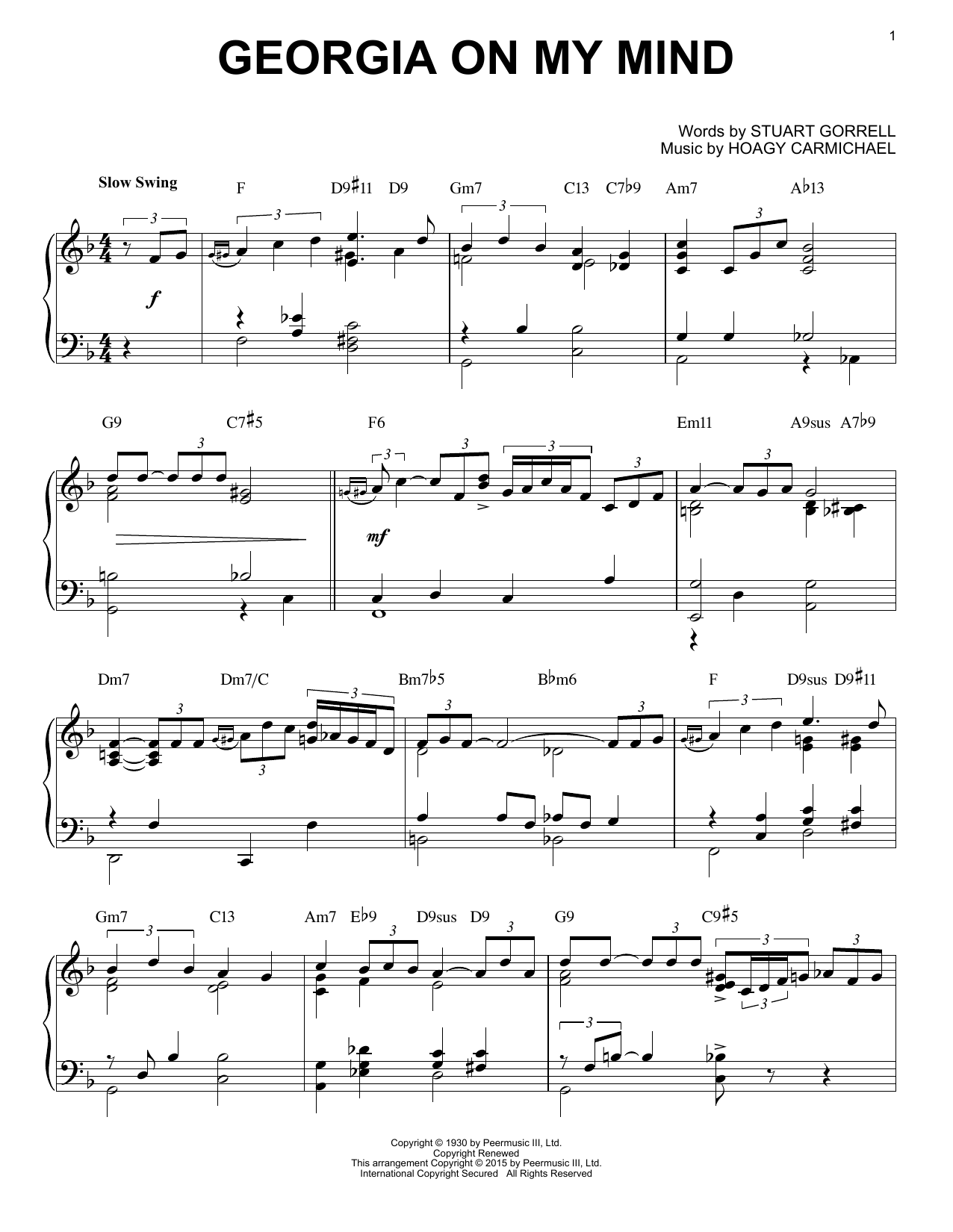 Produktgalerie: Seite 1 von 1 Georgia On My Mind [Jazz version] (arr. Brent Edstrom), Ray Charles, Klavier