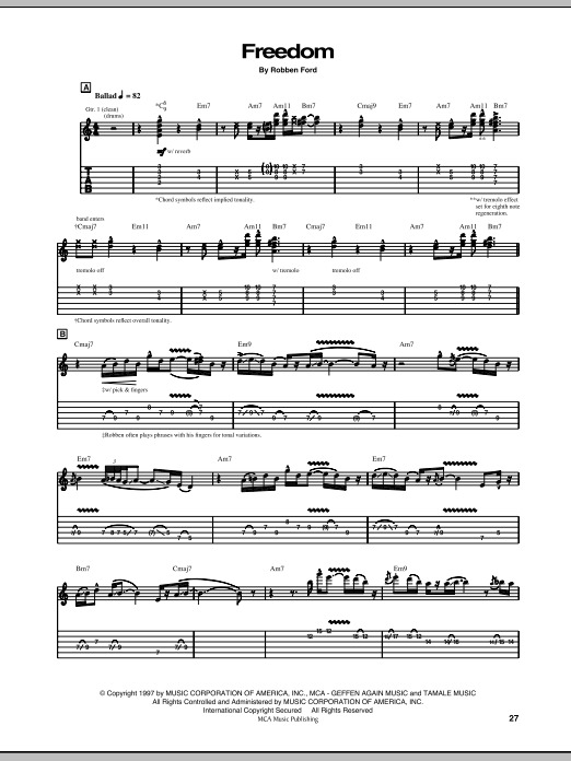 Freedom (Robben Ford) | Sheet Music: Guitar Tab | PDF Download