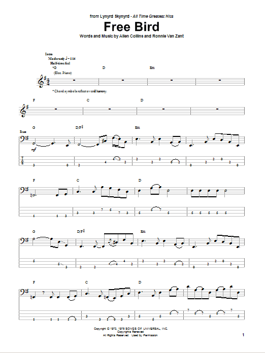 Produktgalerie: Seite 1 von 1 Free Bird, Lynyrd Skynyrd, E-Bass