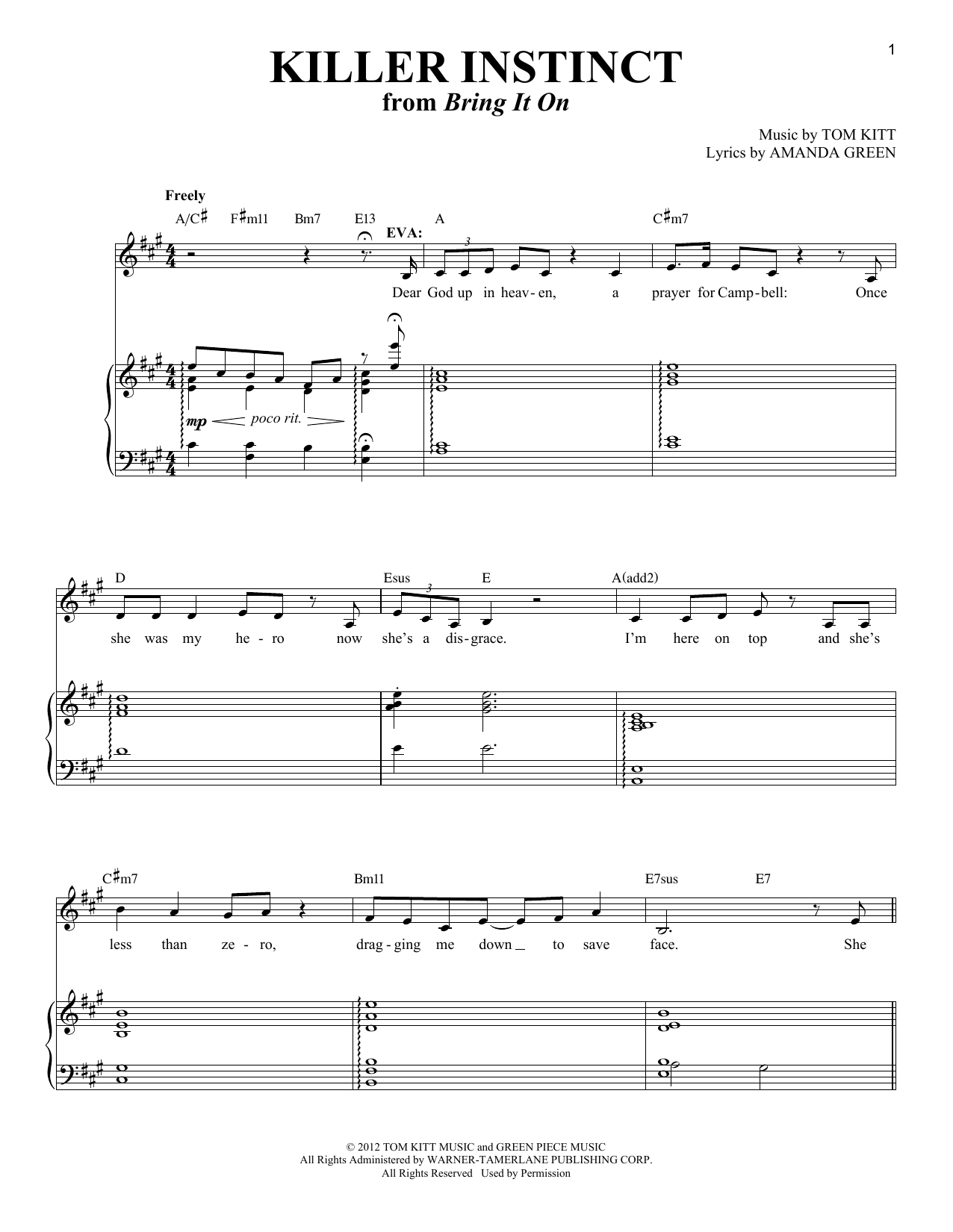 Produktgalerie: Seite 1 von 1 Killer Instinct (from Bring It On), Tom Kitt, Gesang, Klavier