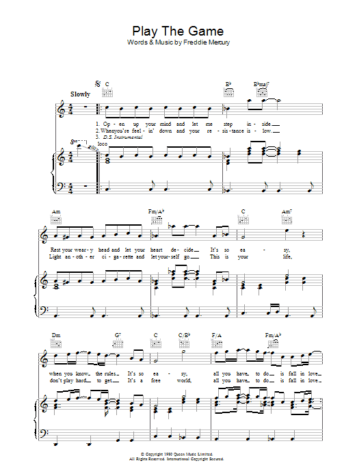 Produktgalerie: Seite 1 von 1 Play The Game, Queen, Gesang, Gitarre, Klavier
