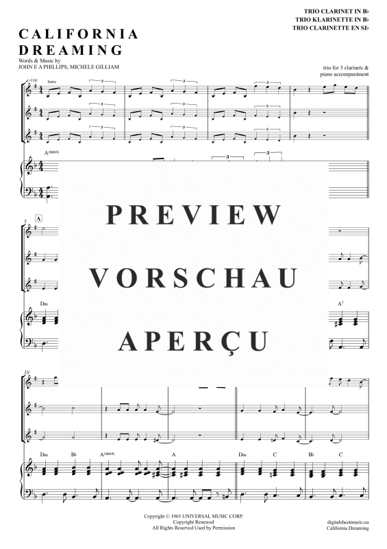 gallery: California Dreamin, Mamas & Papas, (Klarinetten Trio + Klavier)