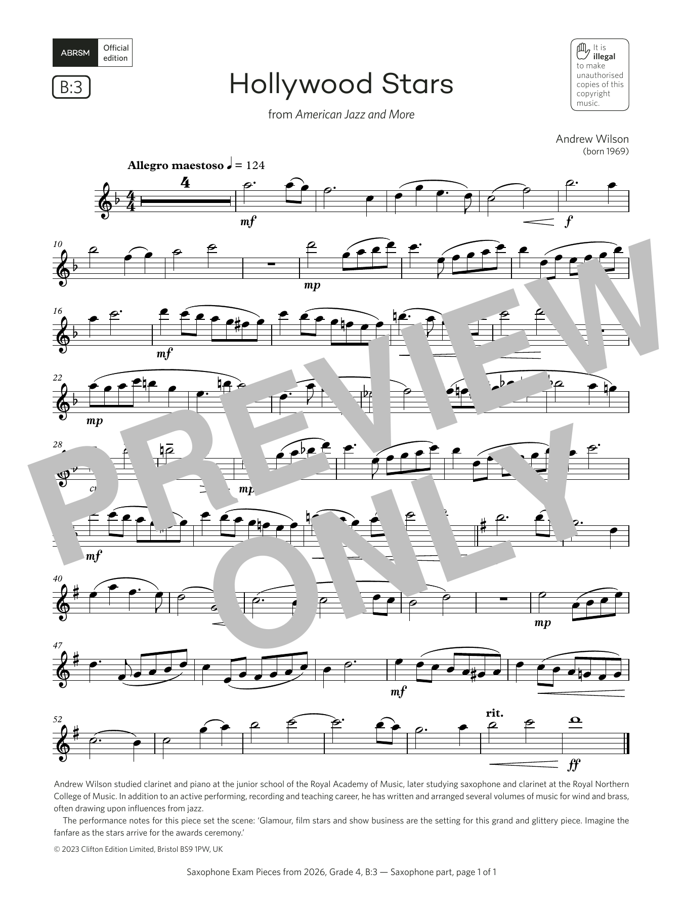 Product gallery: Page 1 of 1 Hollywood Stars (Grade 4, list B3, from the ABRSM Saxophone Syllabus from 2026), Andrew Wilson