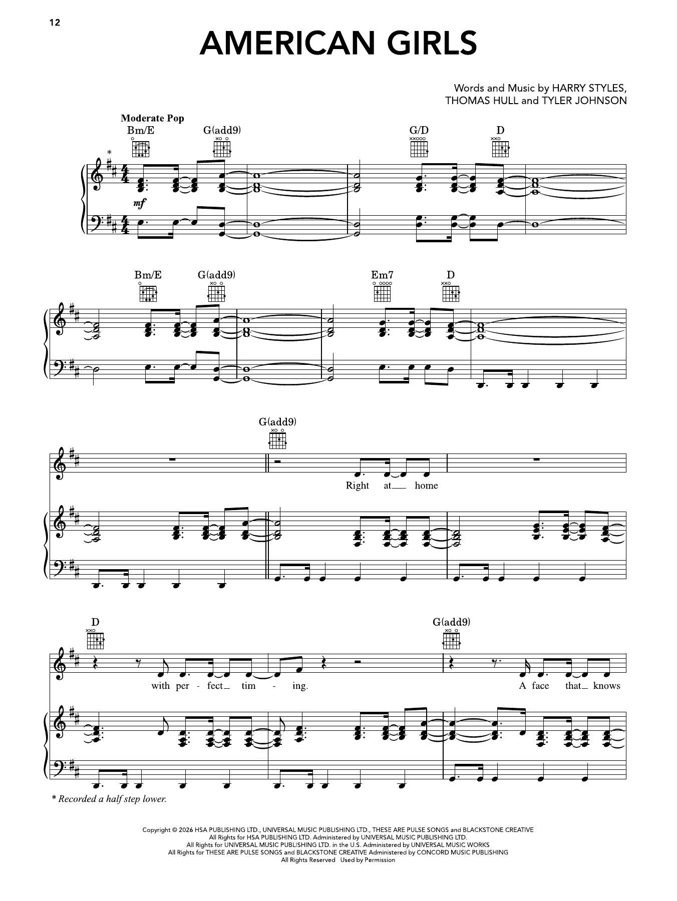 Produktgalerie: Seite 1 von 1 American Girls, Harry Styles, Gesang, Gitarre, Klavier