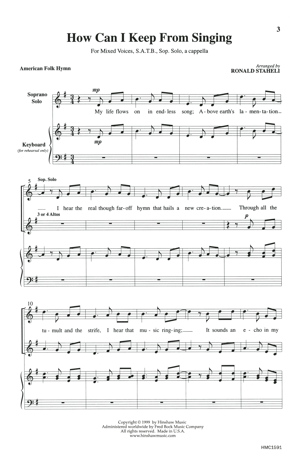 Product picture to: How Can I Keep From Singing (arr. Ronald Staheli)