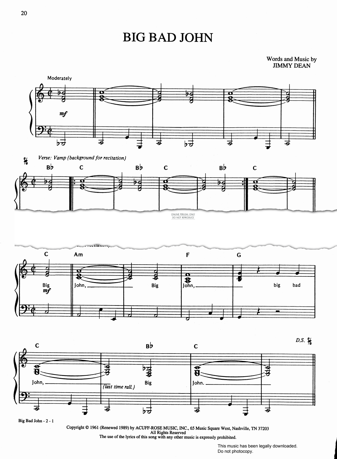 Big Bad John Sheet Music - Big Bad John Score