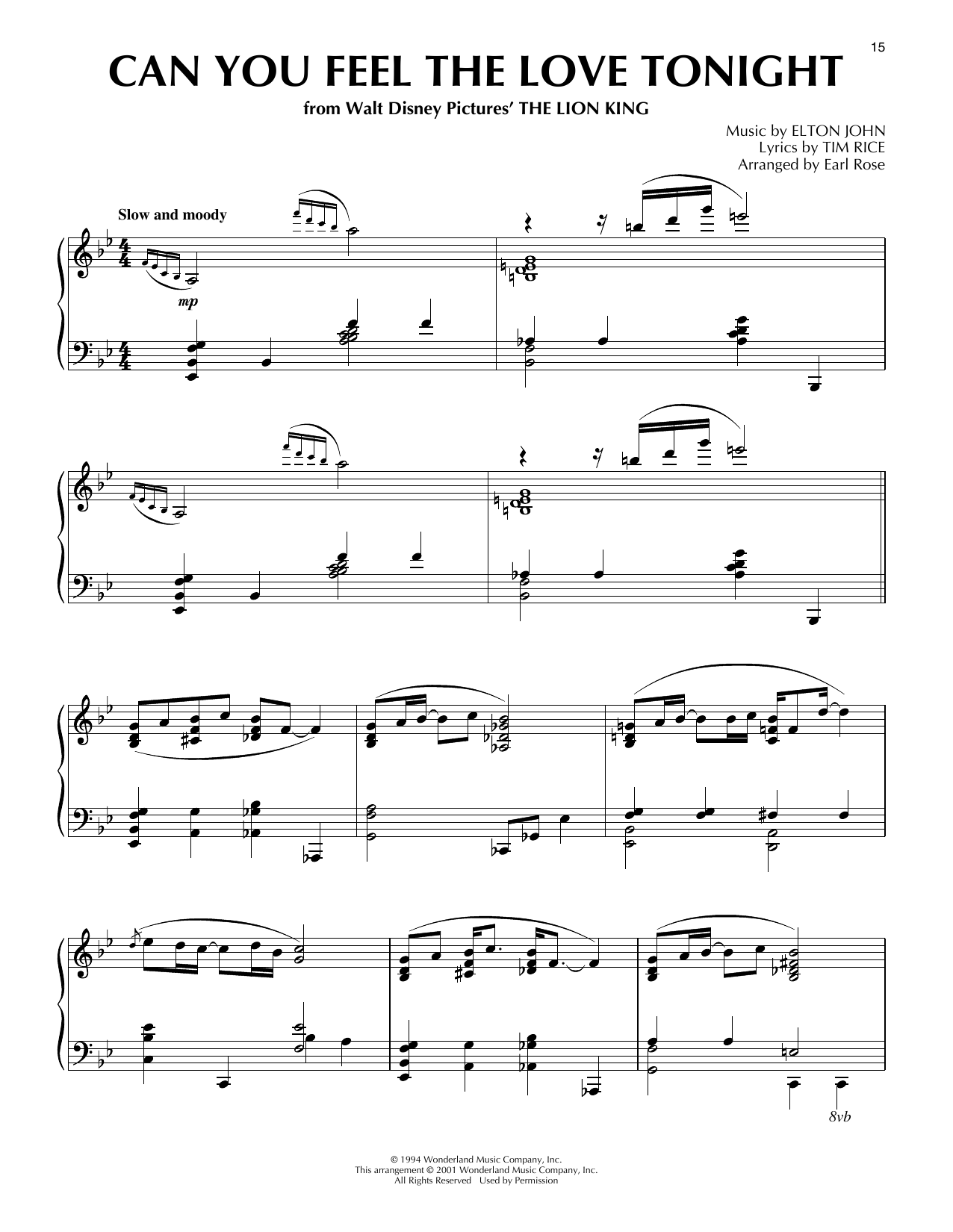 Produktgalerie: Seite 1 von 1 Can You Feel The Love Tonight (from The Lion King) (arr. Earl Rose), Elton John, Klavier