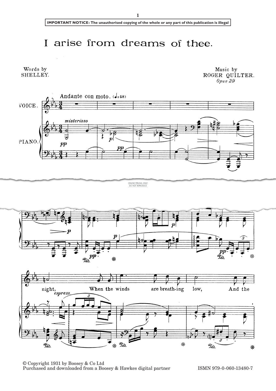 Produktgalerie: Seite 1 von 1 I arise from dreams of thee, Roger Quilter, Gesang, Klavier