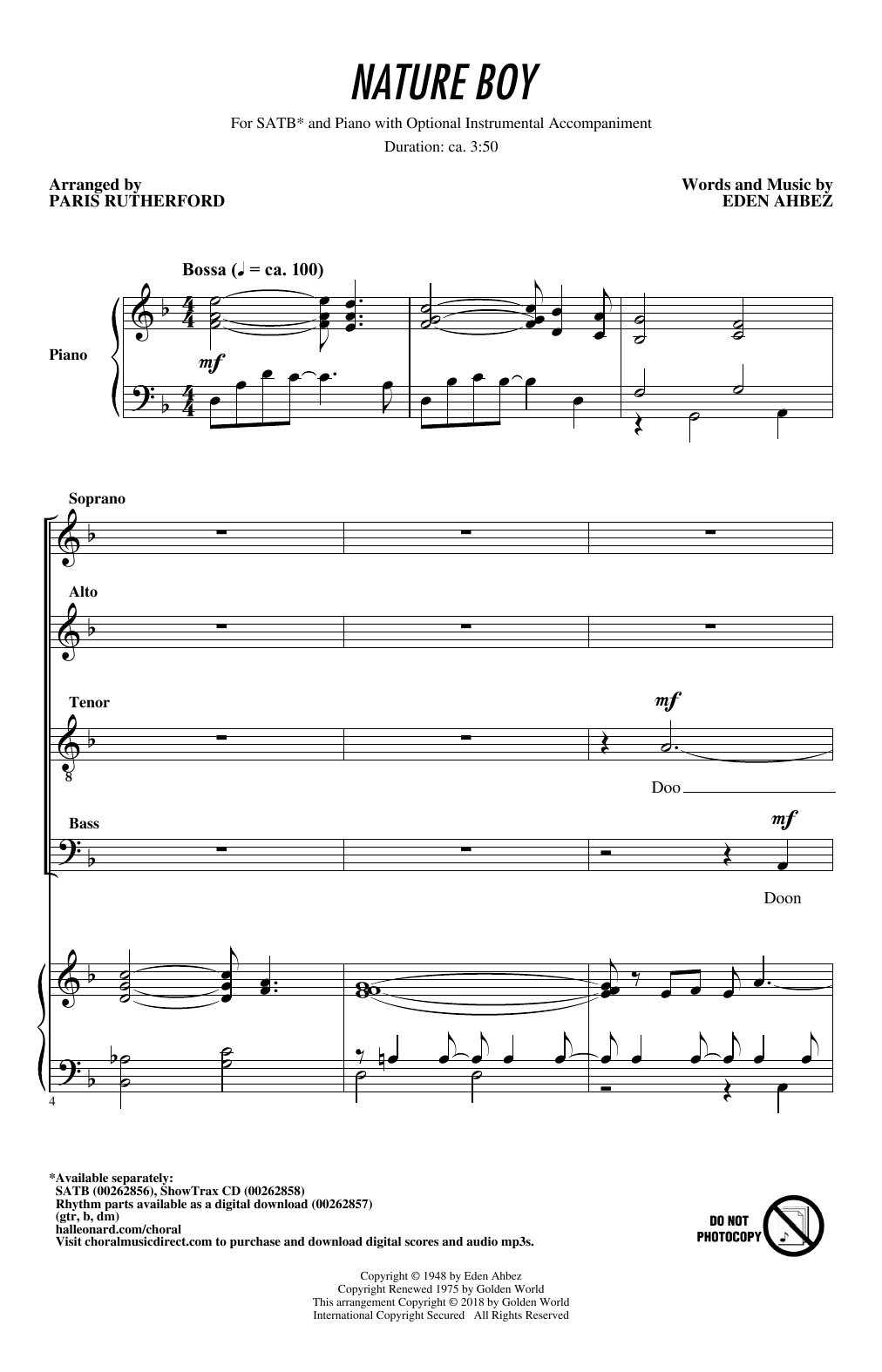 Product gallery: Page 1 of 1 Nature Boy (arr. Paris Rutherford), Nat King Cole