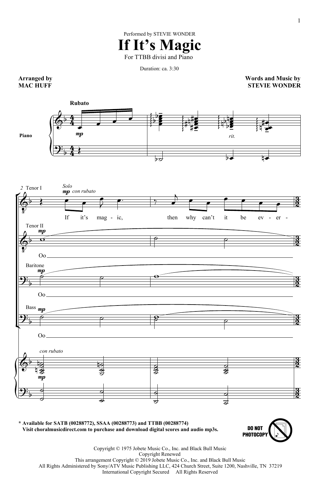 Product picture to: If It's Magic (arr. Mac Huff)