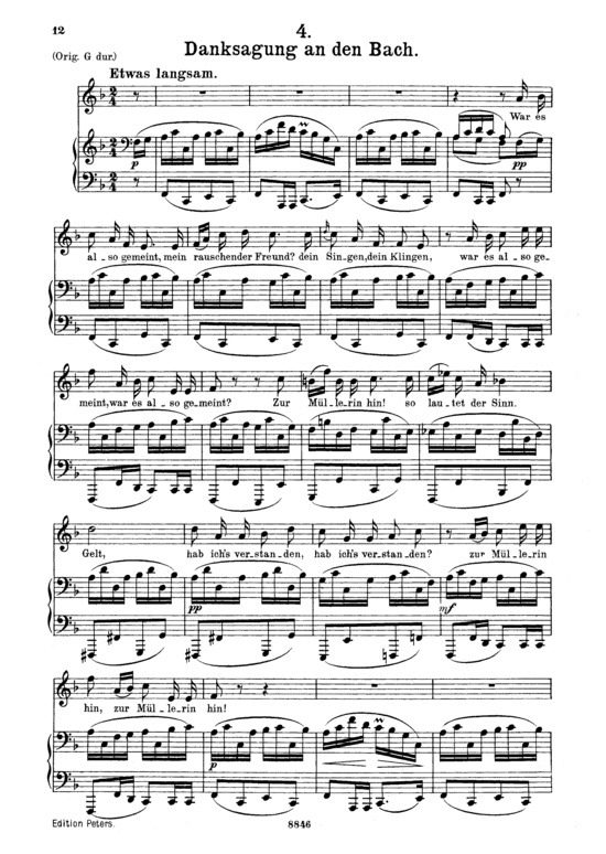 Product picture to: Danksagung an den Bach, D.795-4 (Die Schöne Müllerin)Franz Schubert