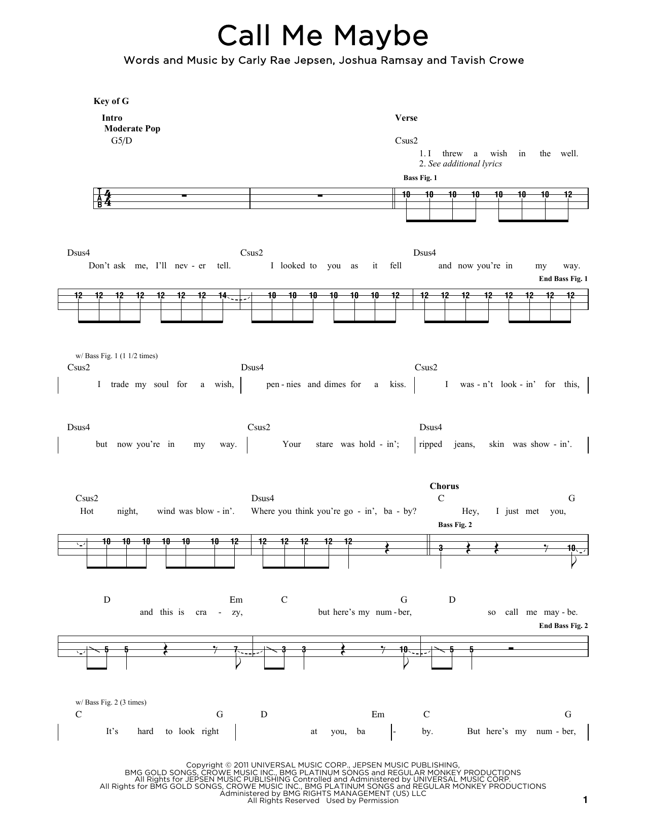 Produktgalerie: Seite 1 von 1 Call Me Maybe, Carly Rae Jepsen, E-Bass, Gitarre