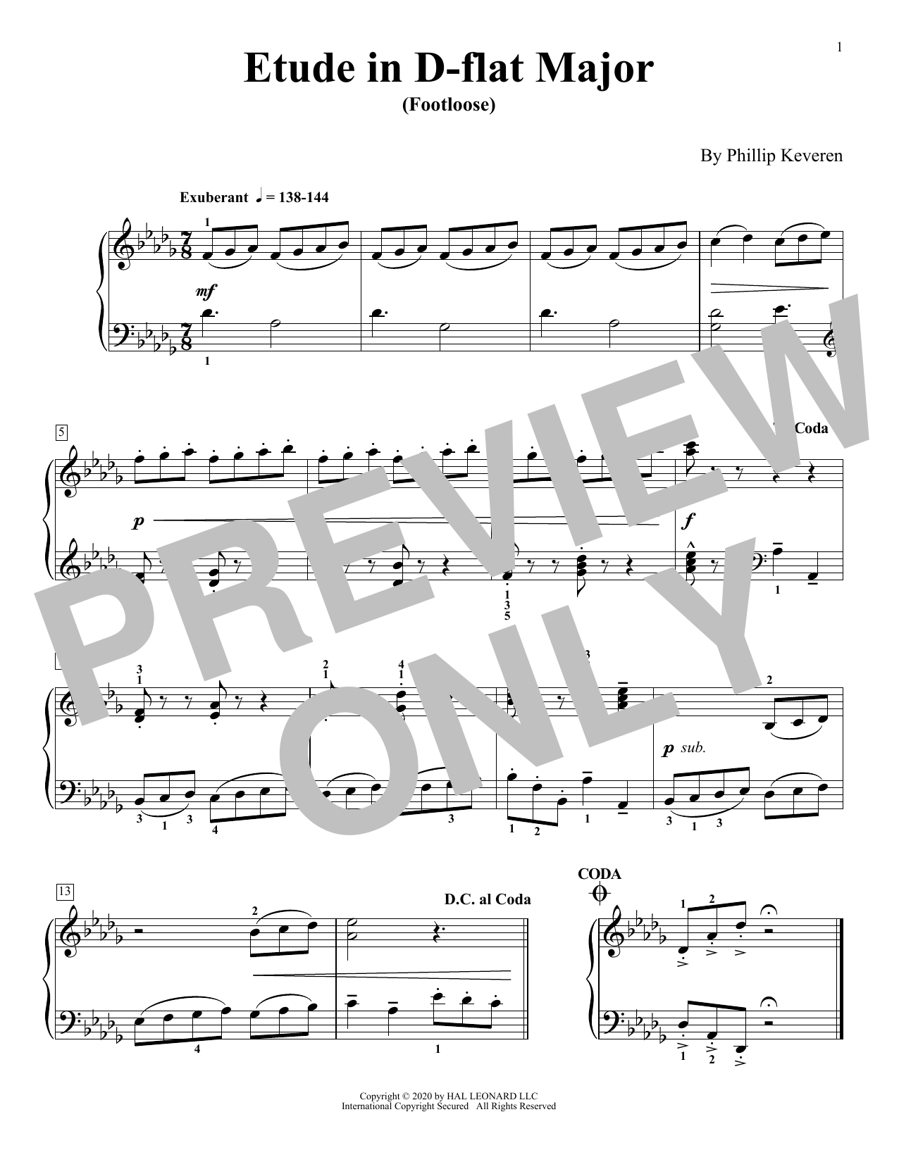 Product gallery: Page 1 of 1 Etude In D-Flat Major (Footloose), Phillip Keveren