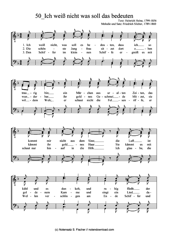 Product picture to: Ich weiß nicht was soll das bedeuten  Friedrich Silcher (1789-1860)