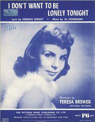 cover: I Don't Want To Be Lonely Tonight, Teresa Brewer