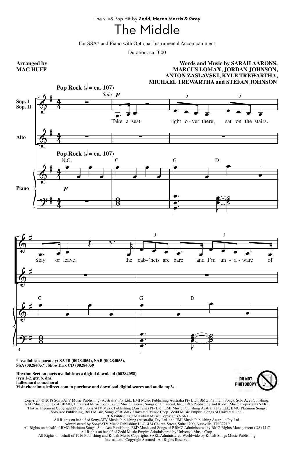 Produktgalerie: Seite 1 von 1 The Middle (arr. Mac Huff), Zedd, Maren Morris & Grey, Chor