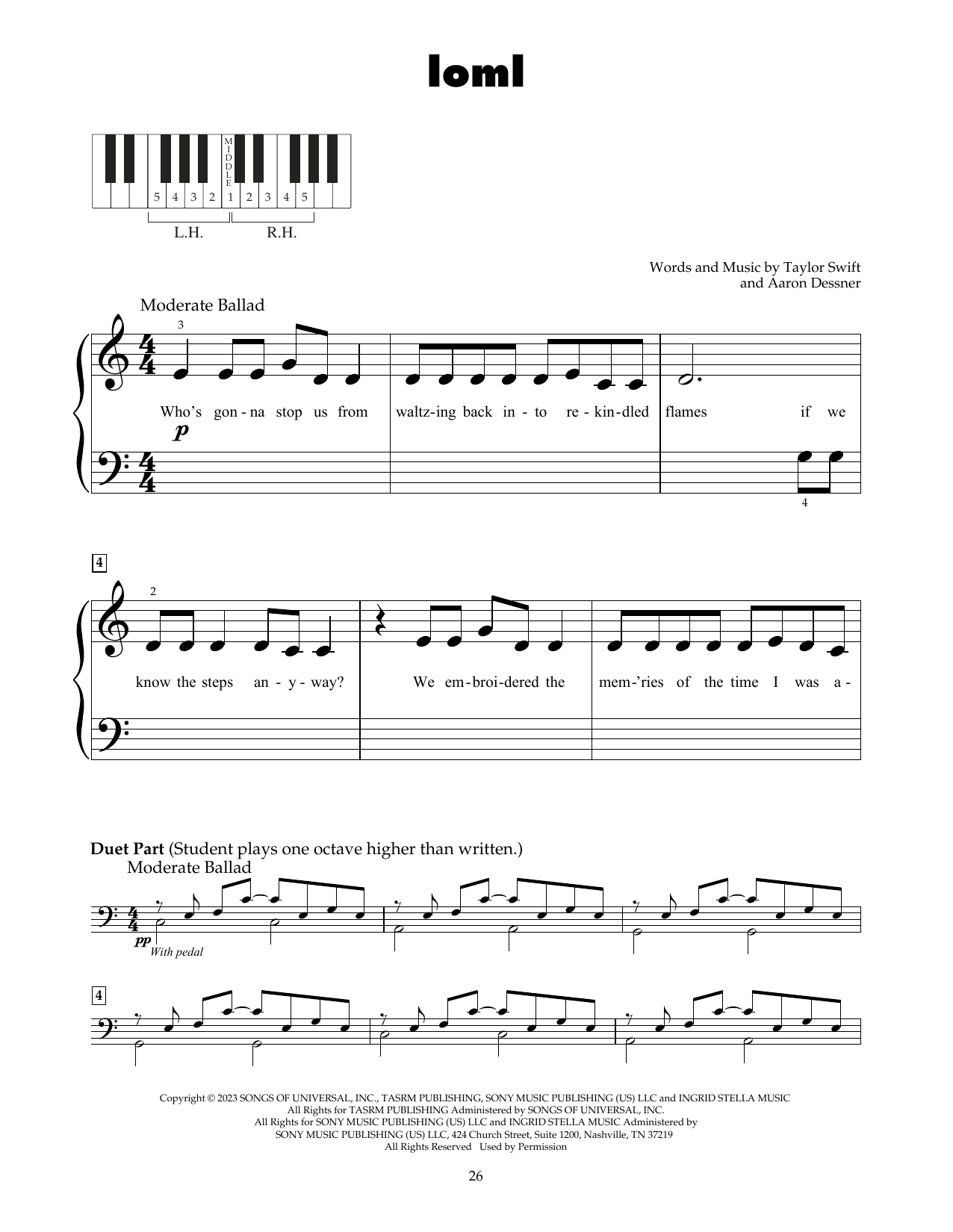 Produktgalerie: Seite 1 von 1 Loml, Taylor Swift, Klavier