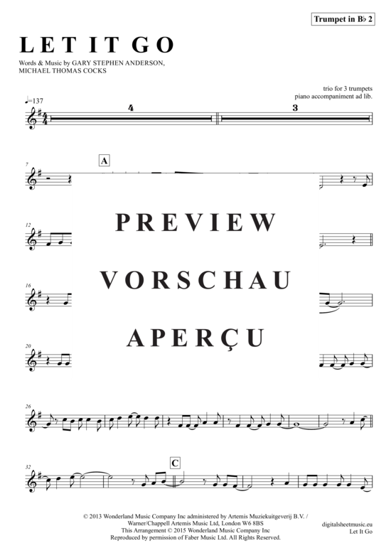 Produktgalerie: Seite 12 von 21 Let it go , Menzel, Idina, (Trompeten Trio + Klavier)
