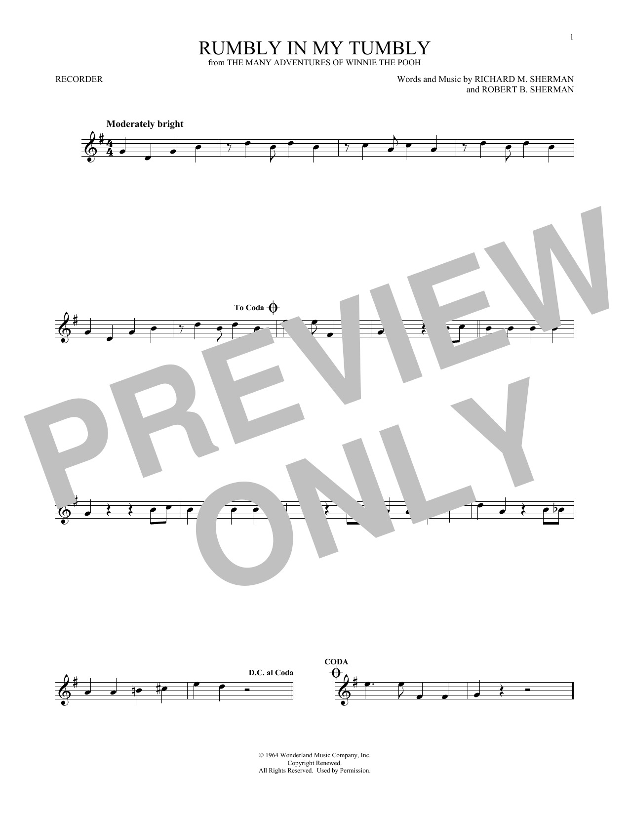 Product gallery: Page 1 of 1 Rumbly In My Tumbly (from The Many Adventures Of Winnie The Pooh), Sherman Brothers