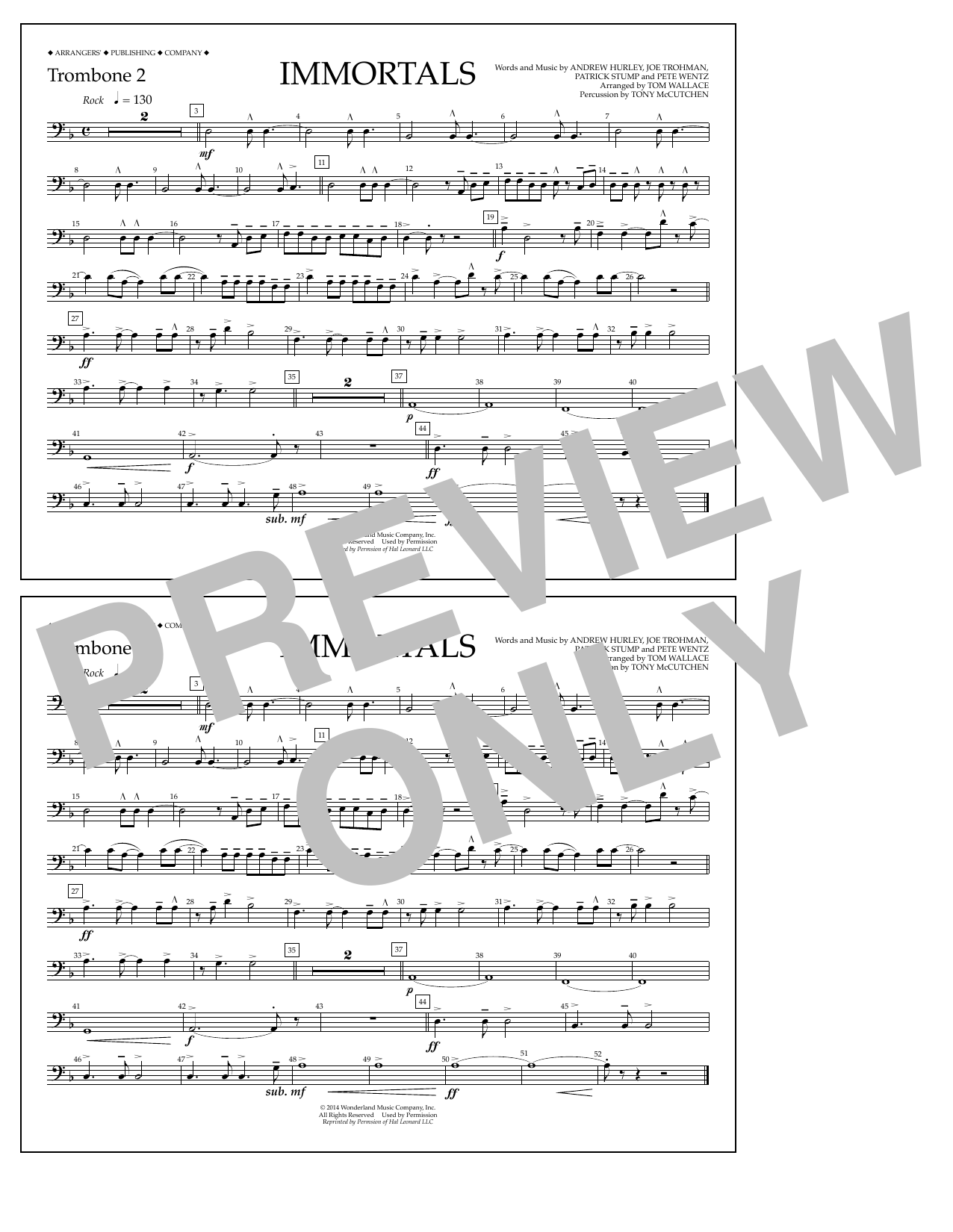 Produktbild zu: Immortals (from Big Hero 6) (arr. Tom Wallace) - Trombone 2