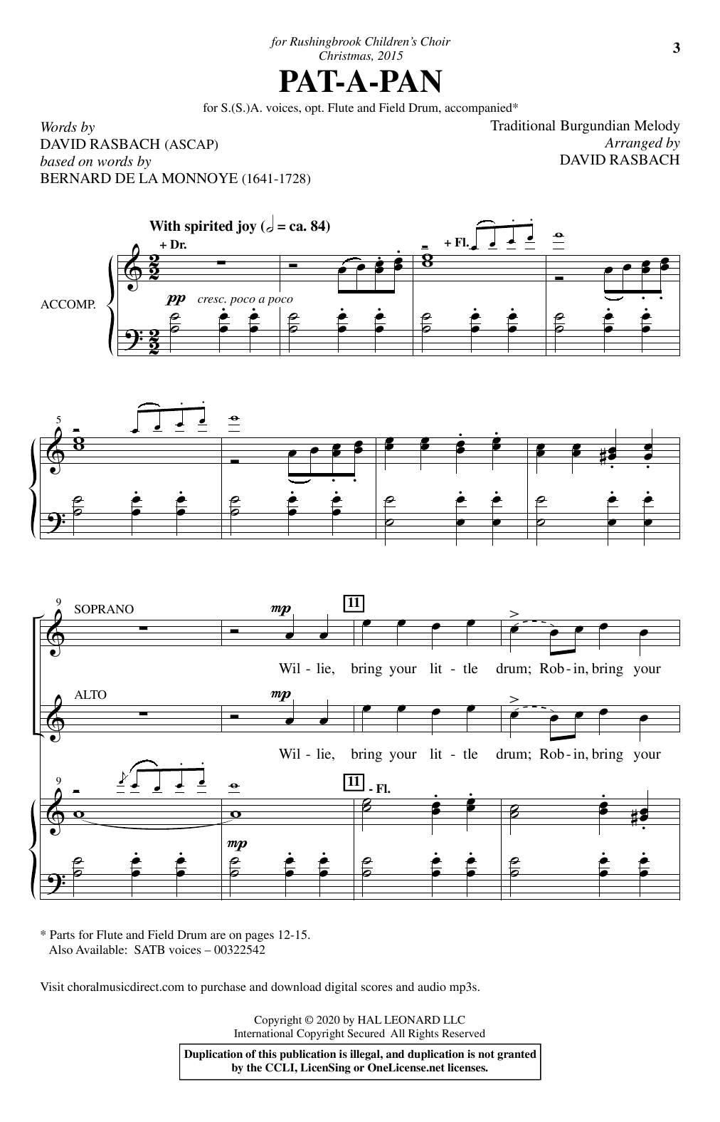 Product gallery: Page 1 of 1 Pat-A-Pan (arr. David Rasbach), Traditional Burgundian Melody