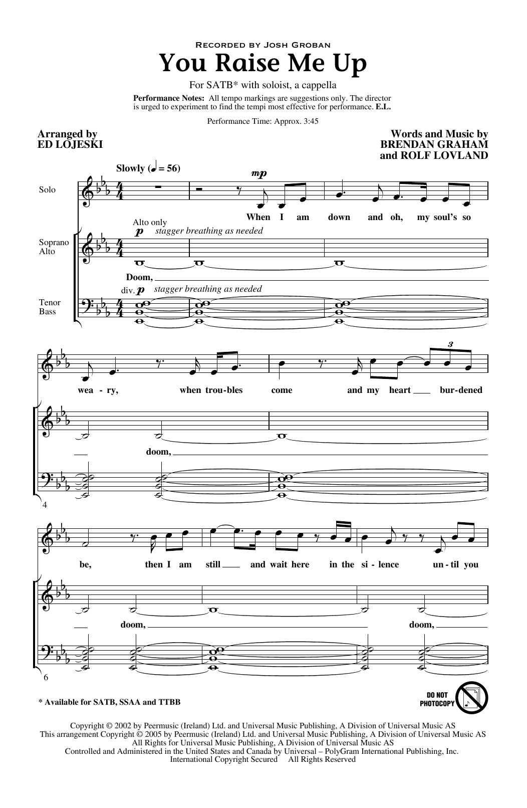 Produktgalerie: Seite 1 von 1 You Raise Me Up (arr. Ed Lojeski), Josh Groban, Chor
