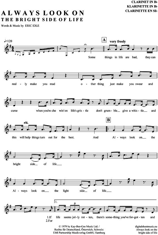 Product gallery: Page 1 of 4 Always look on the bright side of life , Monty Python, Clarinet in B-flat