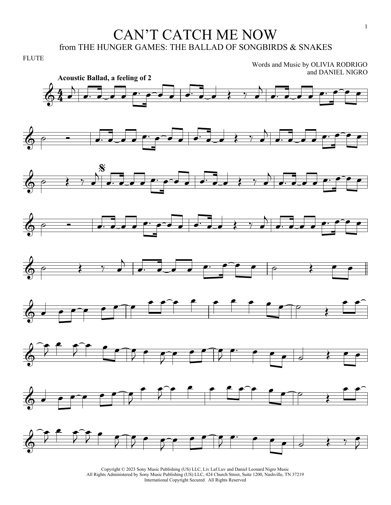 Product gallery: Page 1 of 1 Can't Catch Me Now (from The Hunger Games: The Ballad Of Songbirds & Snakes), Olivia Rodrigo