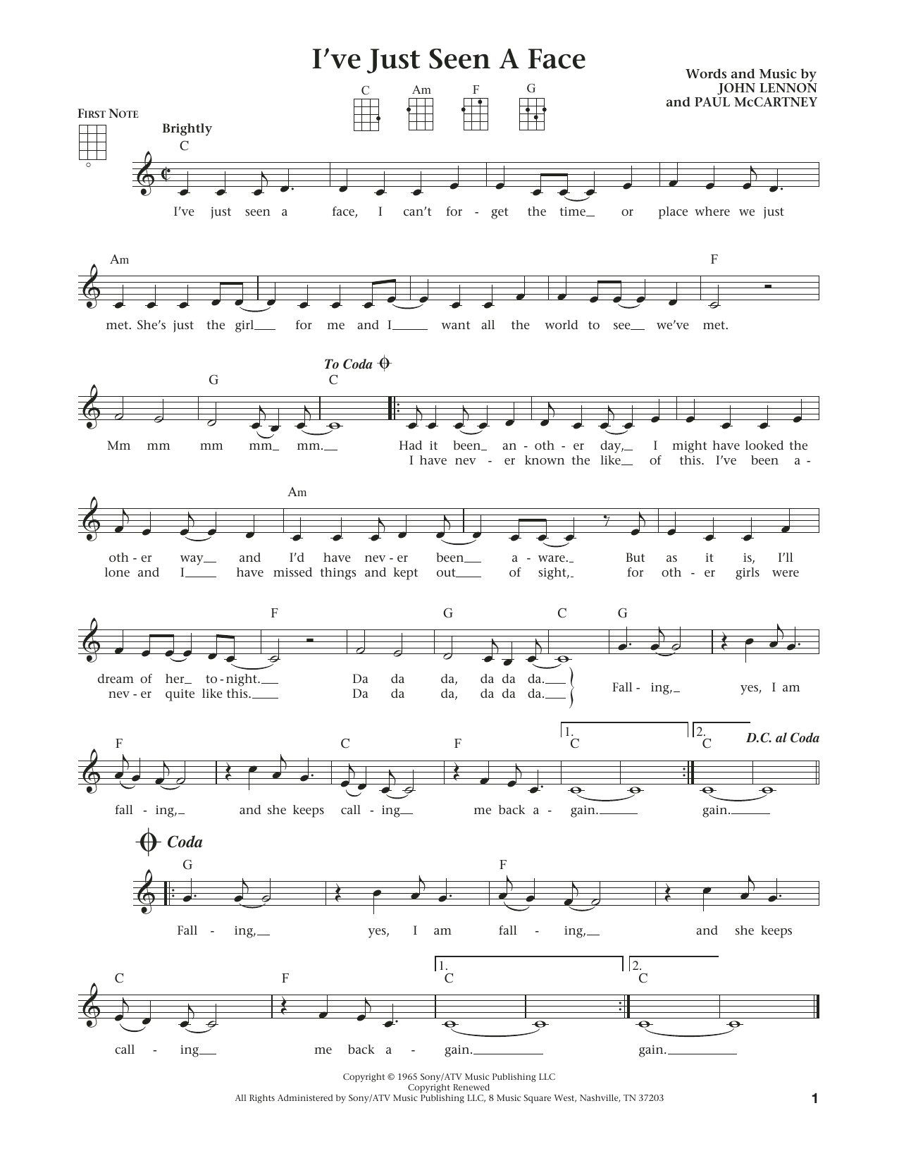 Product gallery: Page 1 of 1 I've Just Seen A Face (from The Daily Ukulele) (arr. Liz and Jim Beloff), The Beatles