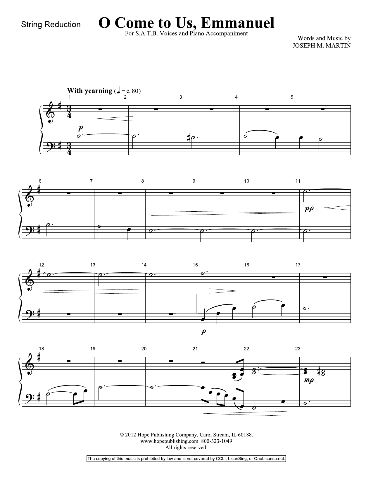 Produktbild zu: O Come To Us, Emmanuel - Keyboard String Reduction